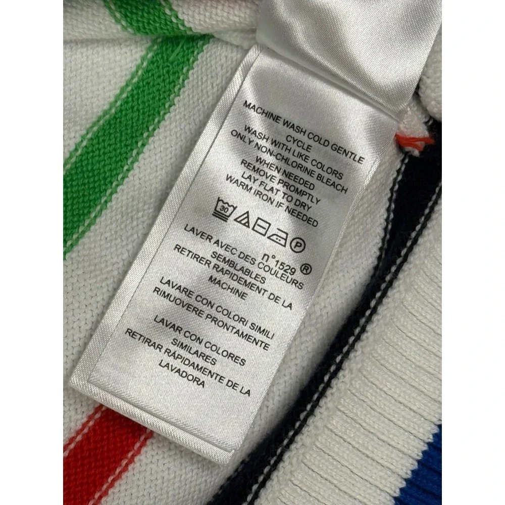 Lauren Ralph Lauren Women's Sweater Size L White Multicolor Stripe‎ Gold Button - Picture 10 of 11